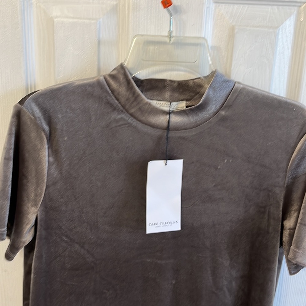 NWT Silver Gray Zara Velour Top Medium - Picture 2 of 4